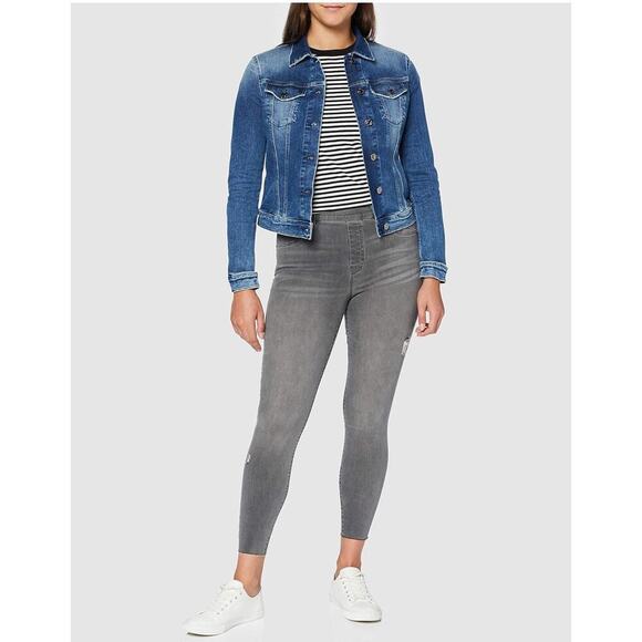 EUC SPANX Women's Distressed Grey Pull On Raw Hem High Rise Denim Skinny Pants L - Picture 1 of 11